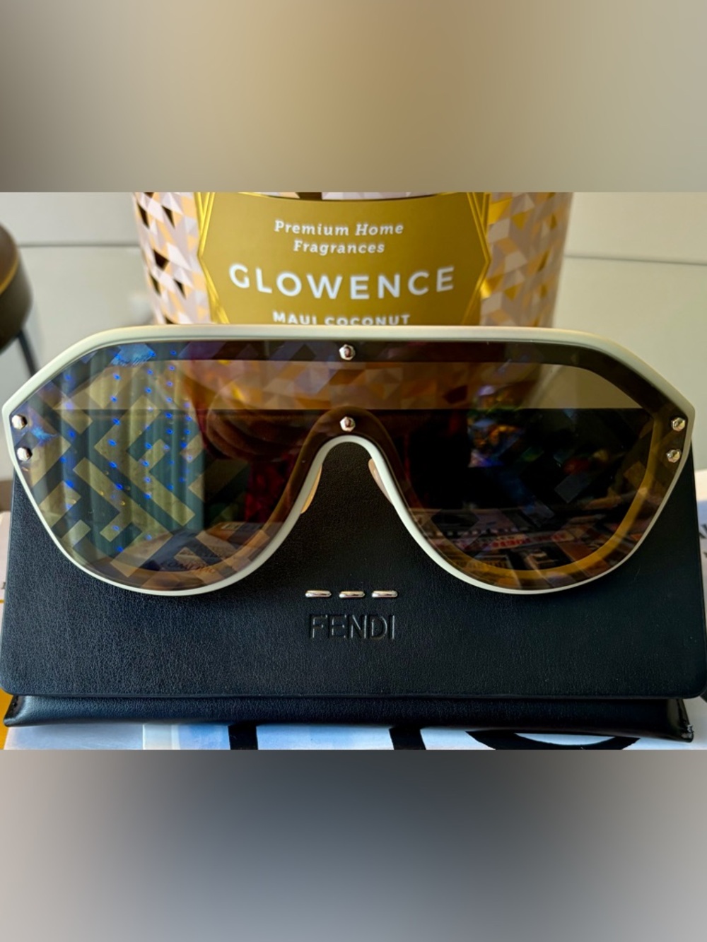 AUTHENTIC Fendi Shield Sunglasses with Brown Gradient Lenses and Ivory Trim
